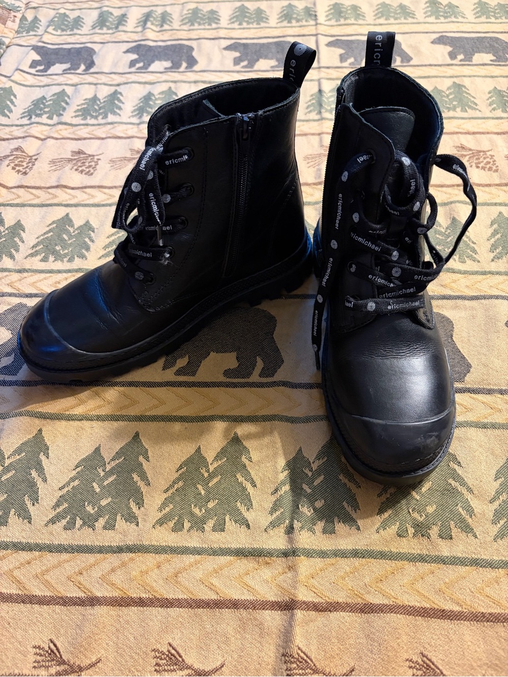Eric Michael Black Lace-Up Women’s Combat Boots with Side Zipper